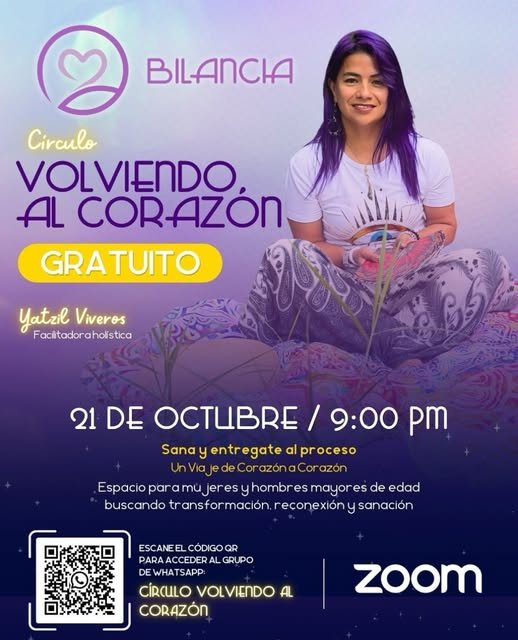 Póster del Círculo Volviendo al Corazón, 21 de octubre, 9:00 pm por Zoom